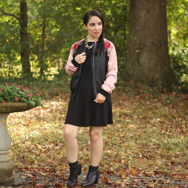 Pink and Black Rose Applique Jacket