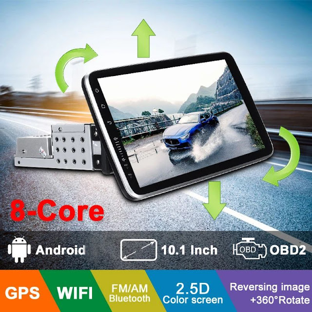 10.1 Inch 1DIN for Android 9.1 Car Stereo Radio 360 Degree Rotation Multimedia Player 8 Core 4+32G 2.5D IPS Screen GPS 4G WIFI DSP FM AM