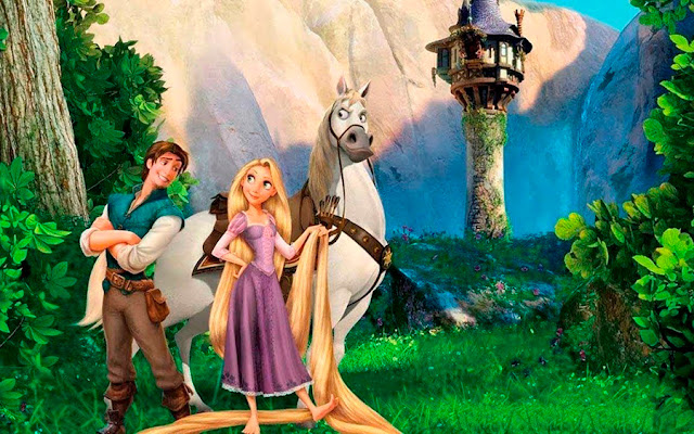 Imagen con los protagonistas Rapunzel y Flynn Ryder de la película de Disney Enredados