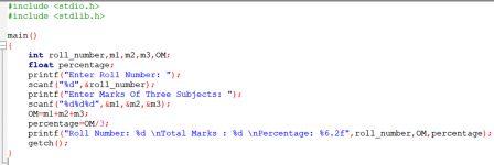 Basic C Program for Percentage