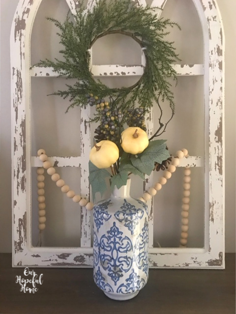 blue white vase farmhouse beads fall floral picks wreath 