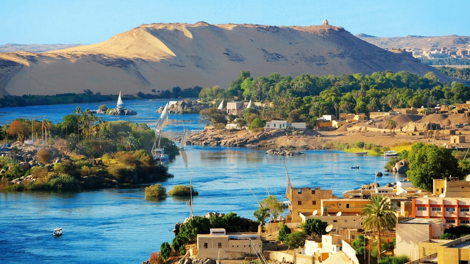 The best backdrop of the Nile from Aswan is the country of beauty and greenery