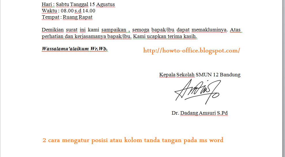 Contoh Surat 2 Tanda Tangan  Contoh Surat