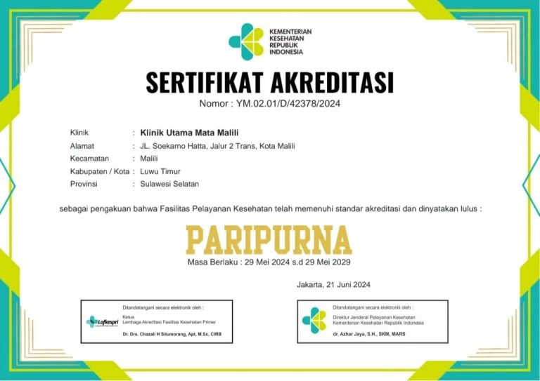 Klinik Utama Mata Malili Raih Akreditasi “PARIPURNA” dari Kemenkes RI