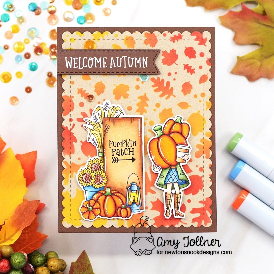 Pumpkin patch by Amy features Signs of Fall, Pumpkin Latte, Falling Leaves, Fall Roundabout, Frames & Flags, Banner Trio by Newton's Nook Designs; #inkypaws, #newtonsnook, #pumpkincards, #coffeecards, #autumncards, #cardmaking