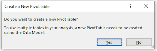 Create a New PivotTable dialog. The prompt is received when the 'More Tables...' option is clicked