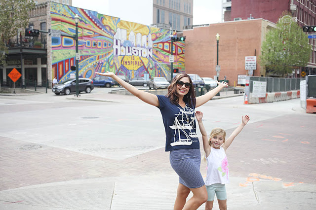 Amy West and daughter in downtown Houston