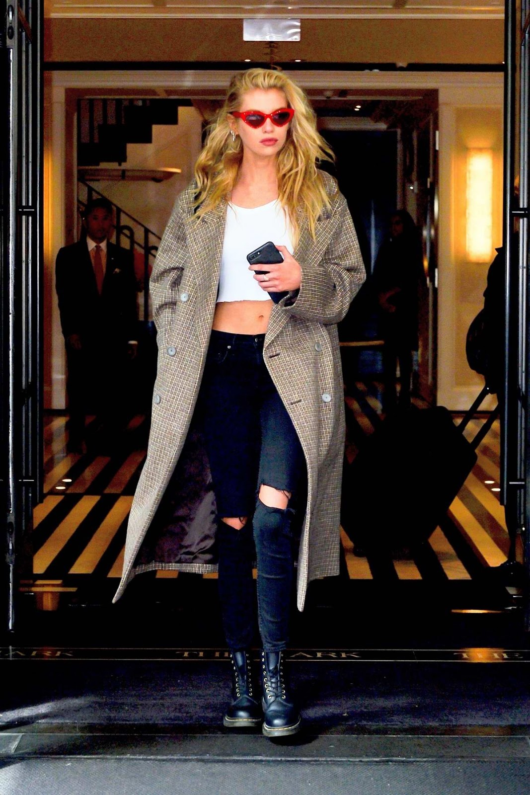 Stella Maxwell – Style Out Fashion in a Plaid Coat in New York City