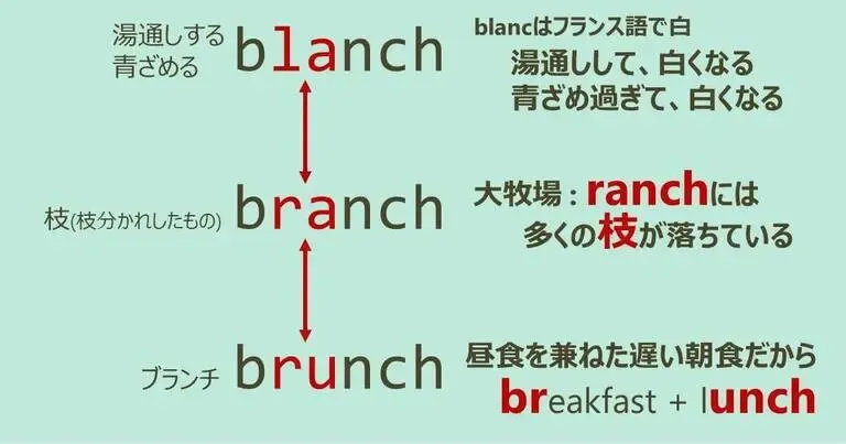 blanch, branch, brunch, スペルが似ている英単語