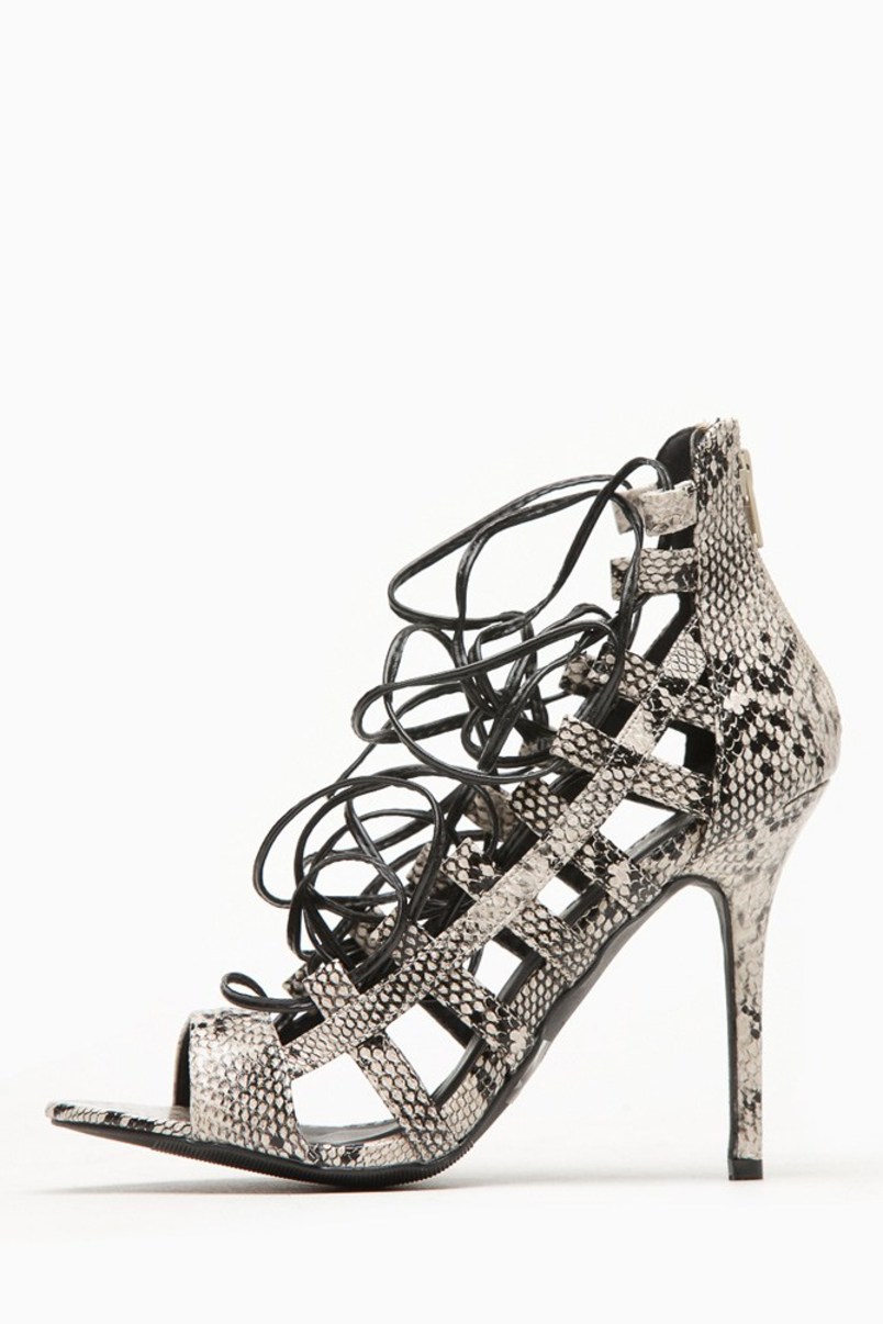 Snakeskin Lace Up Heels - Heels High Stilettos Pumps & Platform Heel Shoes GoJane