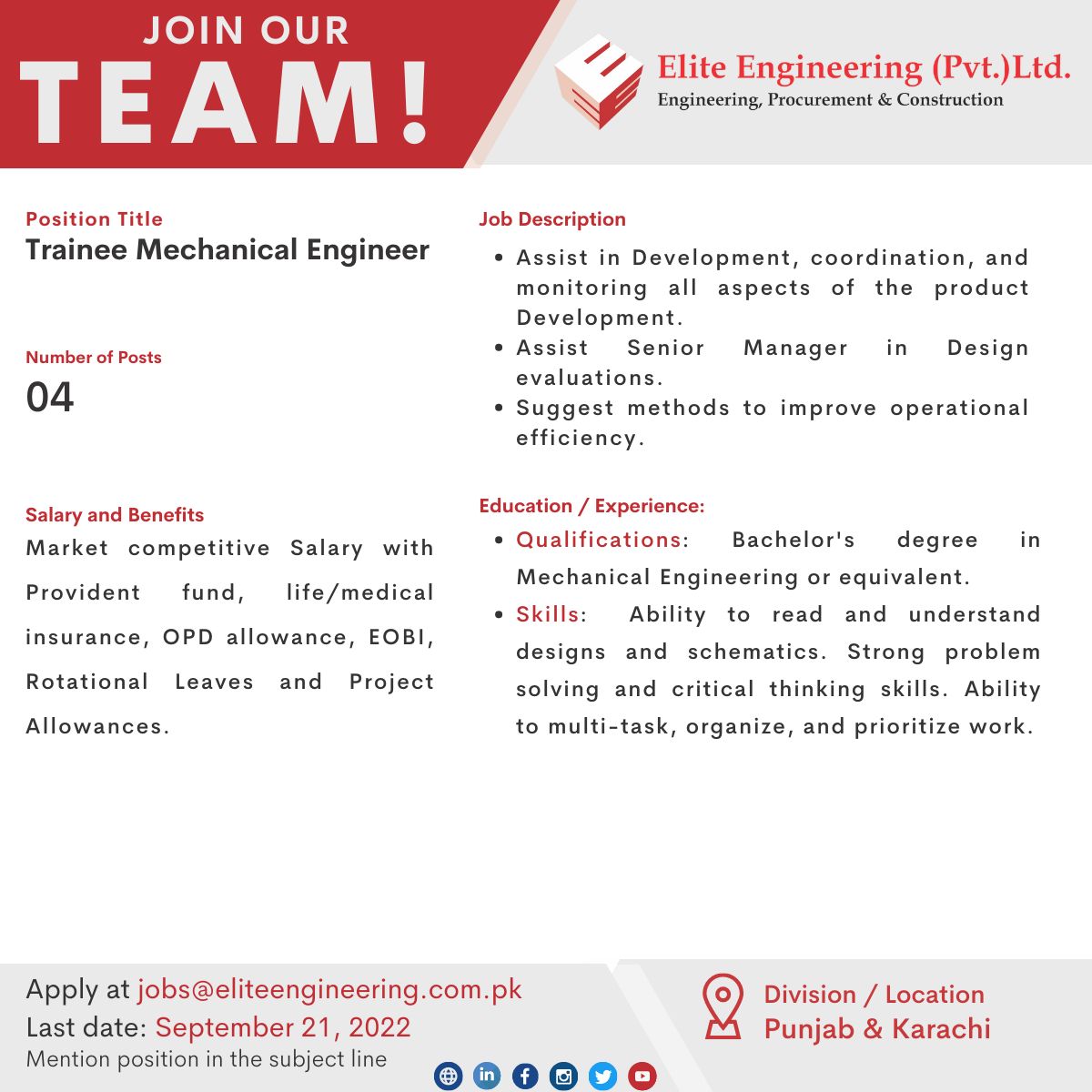 Elite Engineering Pvt Ltd Jobs September 2022