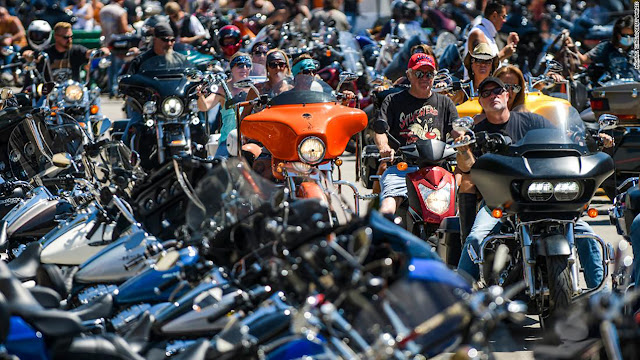 A crowd at the Sturgis ND motorcycle rally.