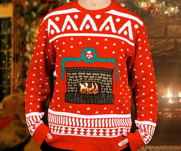 Knitted Crackling Fireplace Christmas Sweater