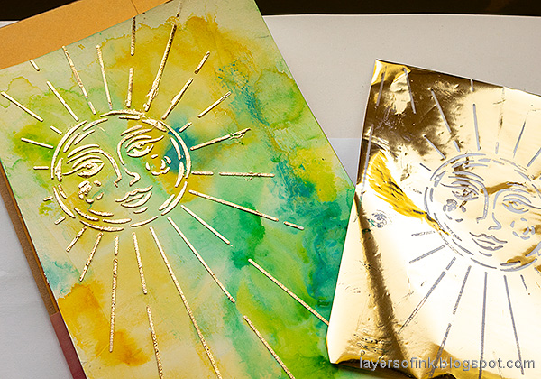 Layers of ink - Sunshine Art Journal Page tutorial by Anna-Karin Evaldsson. Add foil.