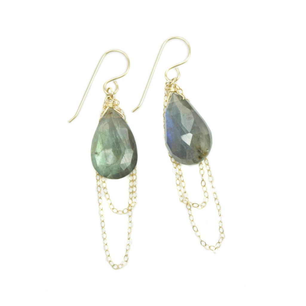 Labradorite and Gold Chain Earrings