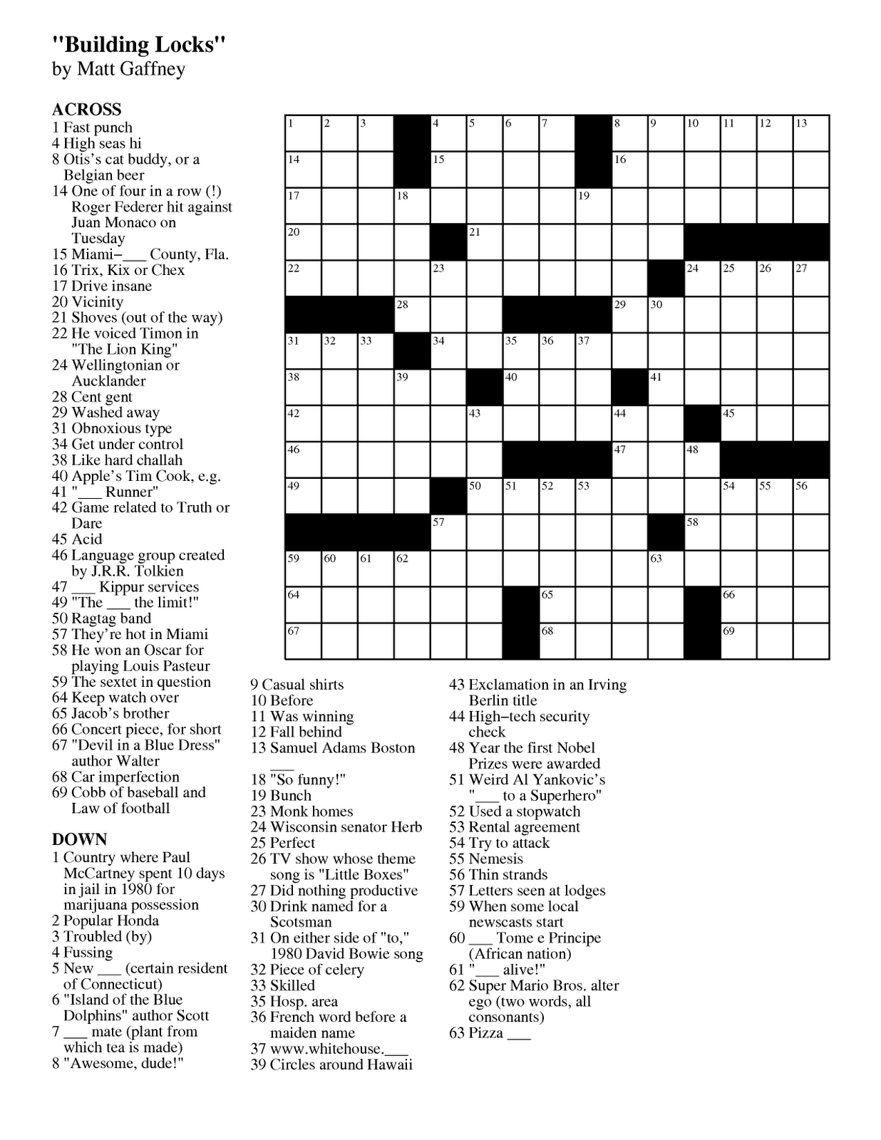 Matt Gaffney's Weekly Crossword Contest: September 2011