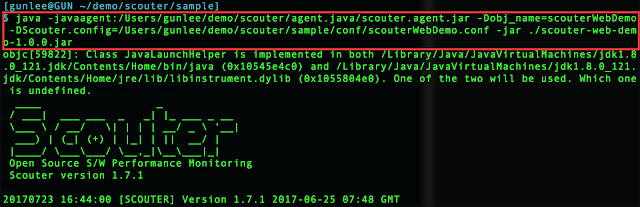 Scouter java agent command sample