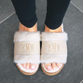 Monogrammed Fuzzy Slippers