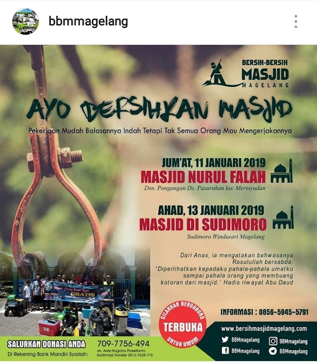 Bergabunglah dalam Kegiatan Bersih-Bersih Masjid Jami' Sudimoro, Windusari, Kabupaten Magelang