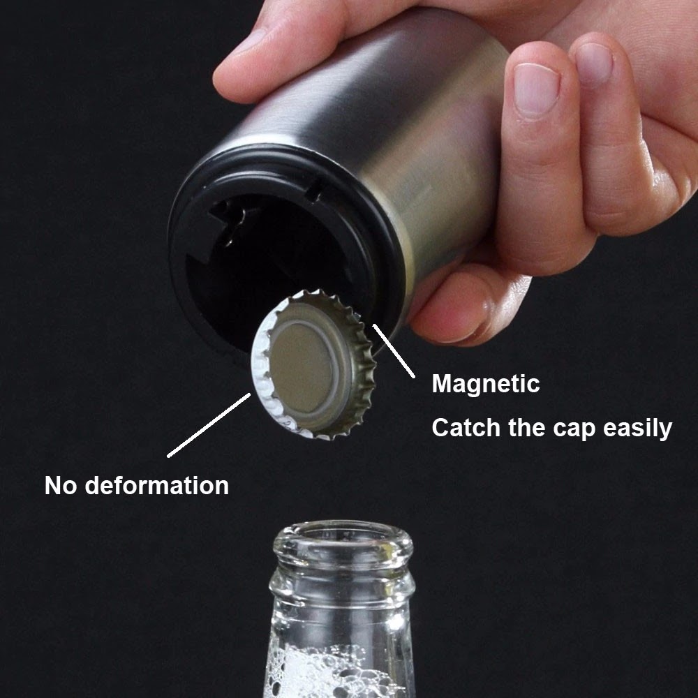 Push Down Bottle Opener, Beer Opener with Magnetic Cap Catcher