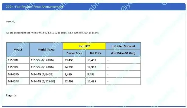 Leaked Pricing and Configurations