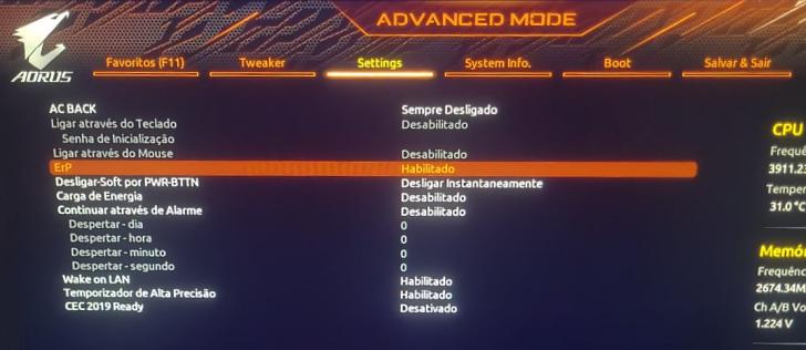 Como desativar energia das portas USB ao desligar o computador na placa mãe Gigabyte Aorus Elite B550M