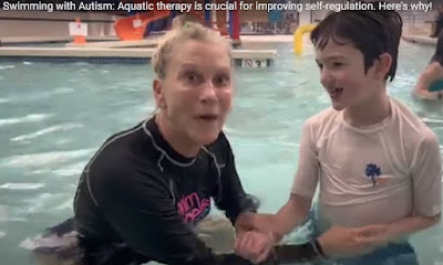 Image od a supprised Swim Teacher working with an Autistic Child. Swimming with Autism: Aquatic Therepy