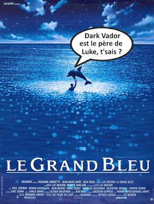 Affiche du film Le Grand Bleu avec un dauphin qui spoile.