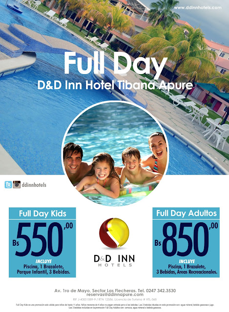 Hotel D&D INN Tibana-Apure promociona Full Day para niños y adultos durante todo el año.