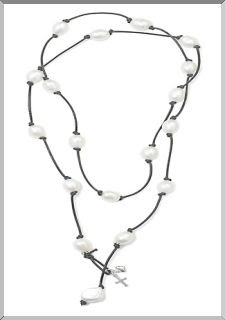 Freshwater Pearls on Black Leather Long Hip Necklace