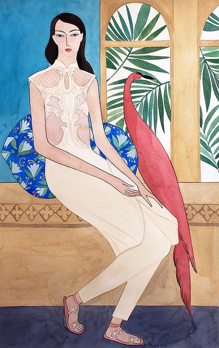 Kelly Beeman arte | dibujo en acuarela de mujer elegante estilo fashionista