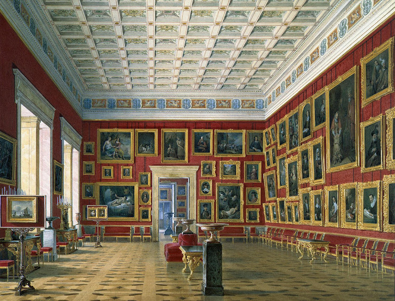 Interiors of the New Hermitage. The Room of Dutch and Flemish Art by Edward Petrovich Hau - Architecture, Interiors Drawings from Hermitage Museum