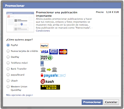 Formas de pago promocionar en Facebook