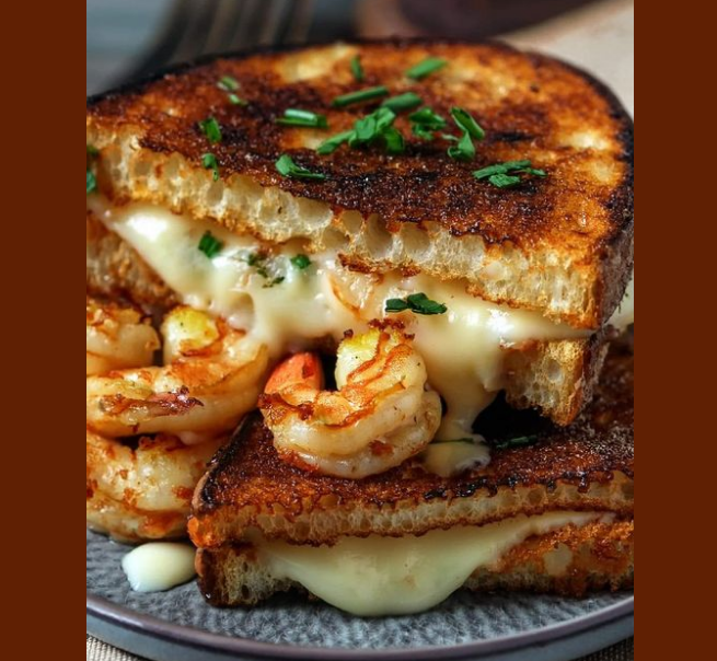 Cheesy Garlic Bread Shrimp Grilled Cheese