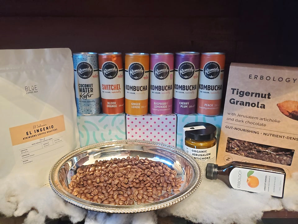 sustainable food gift ideas from Remedy Drinks, Blue Coffee Box, and Erbology