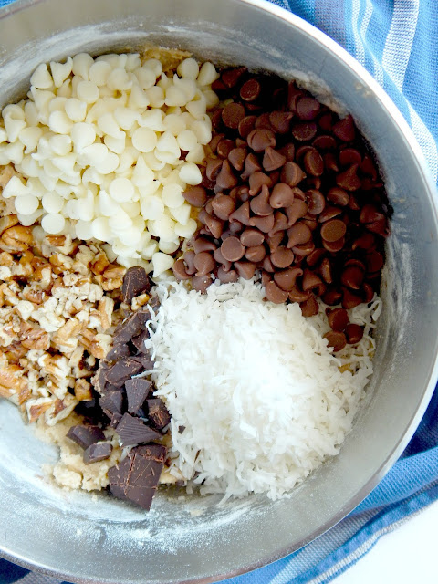 Jumbo Kitchen Sink Cookies...these cookies are huge, sweet, salty and full of chewy, ooey goodness!  Truly everything but the kitchen sink! (sweetandsavoryfood.com)