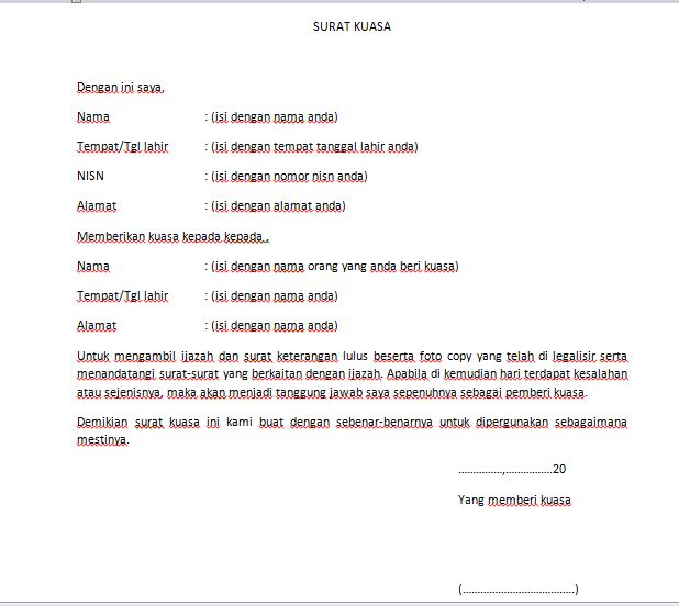 CONTOH SURAT KUASA PENGAMBILAN IJAZAH YANG BAIK DAN BENAR - husnuls492.com