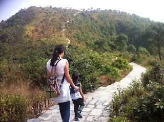 Champa Devi Day Hiking with child and a woman