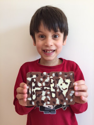 Child and his homemade chocolate bar