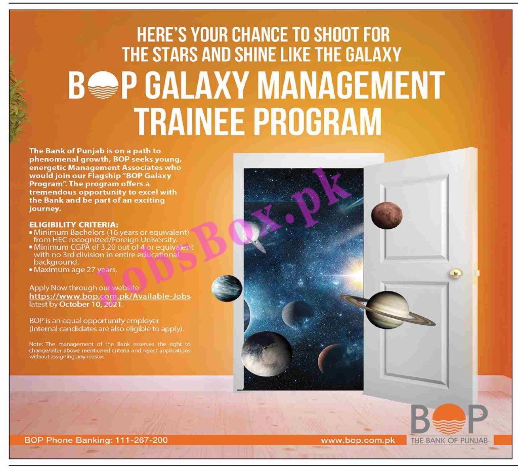 BOP Trainee Jobs 2021 – Galaxy Management Trainee Program