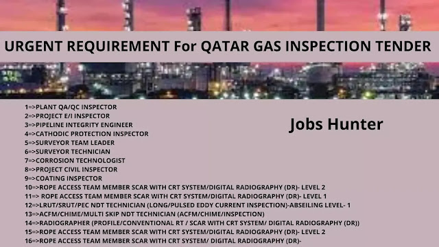 URGENT REQUIREMENT For QATAR GAS INSPECTION TENDER