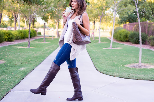 Old Navy Tan Sweater vest with over the knee boots for Fall