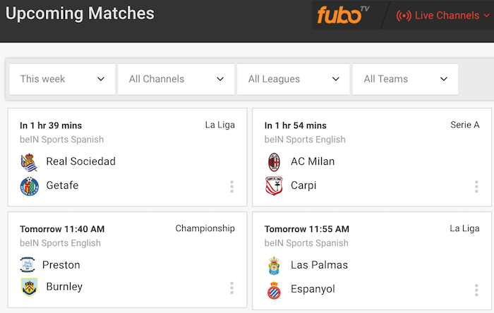 FuboTV Live Soccer Matches