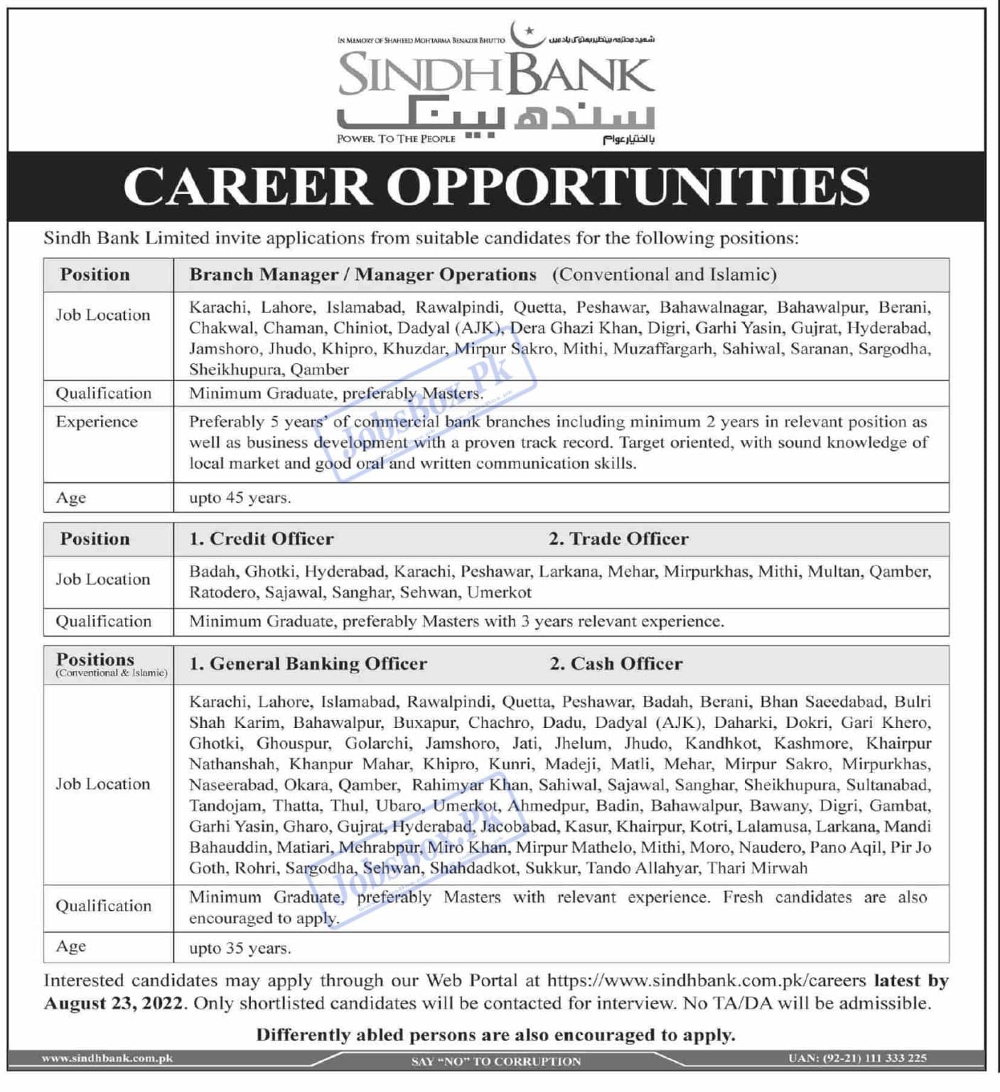 Sindh Bank Jobs 2022 Online Apply - https://www.sindhbank.com.pk/careers/ 2022