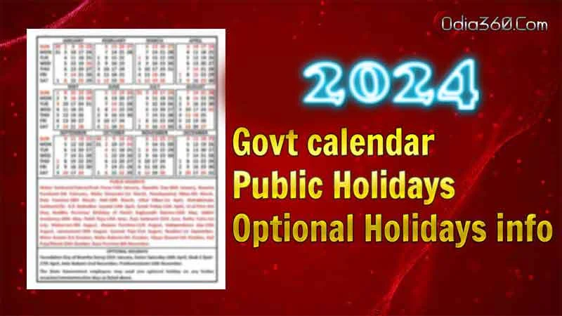 Govt calendar 2024 odisha, Public Holidays and Optional Holidays info