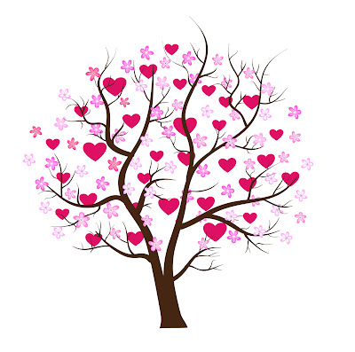 Arbol cubierto de corazones para San Valentín