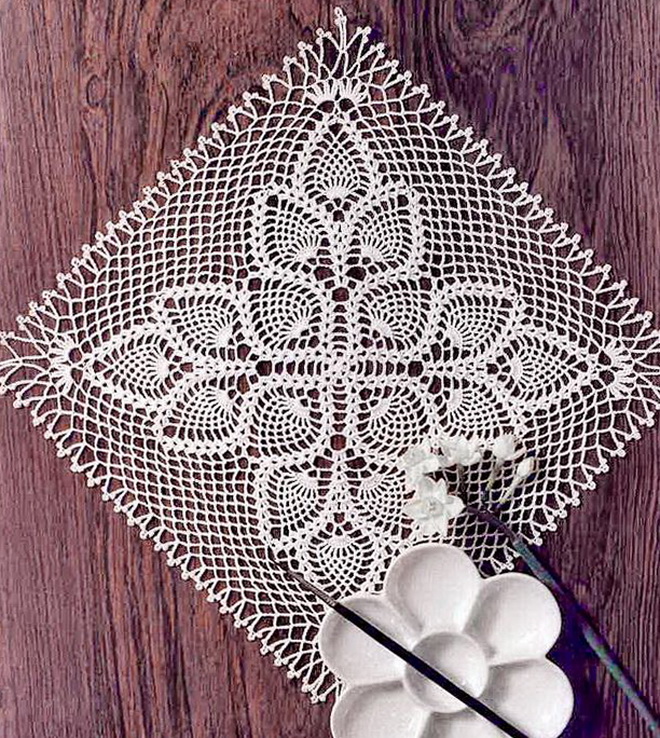 Crochet doily pattern - pineapple square doily lace doily -no:29