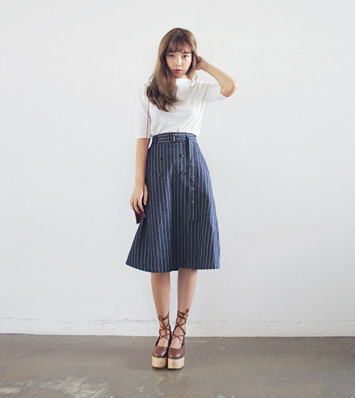 Pinstriped A-Line Skirt