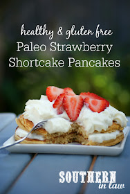 Healthy Paleo Strawberry Shortcake Pancakes Recipe - low fat, gluten free, healthy, high protein, paleo, grain free, clean eating friendly, low carb