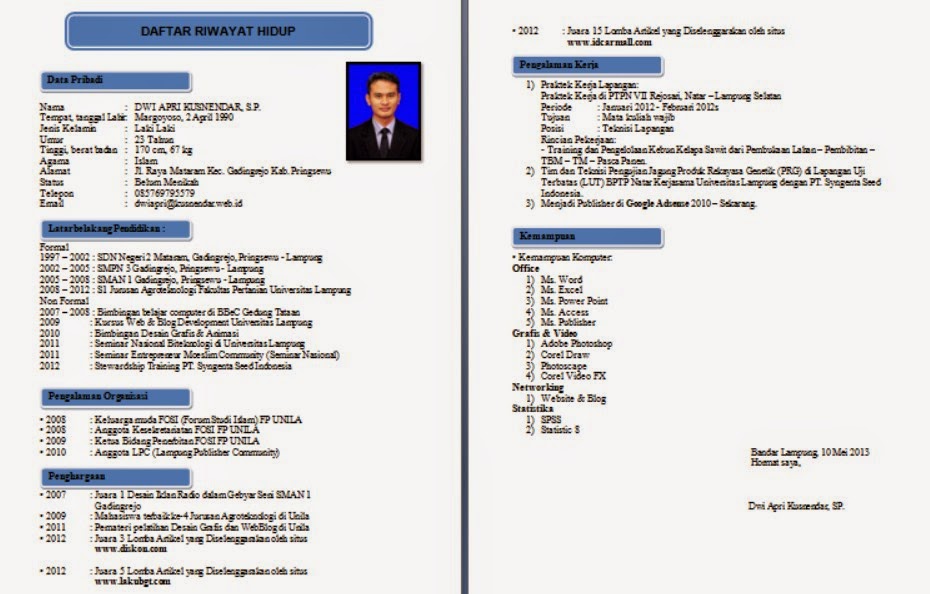 gambar contoh cv penulisan dan bahasa dalam cv lamaran kerja